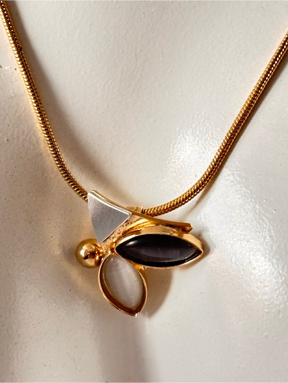 CHRISTOPHE POLY Canada signed modernist gold plated pendant necklace